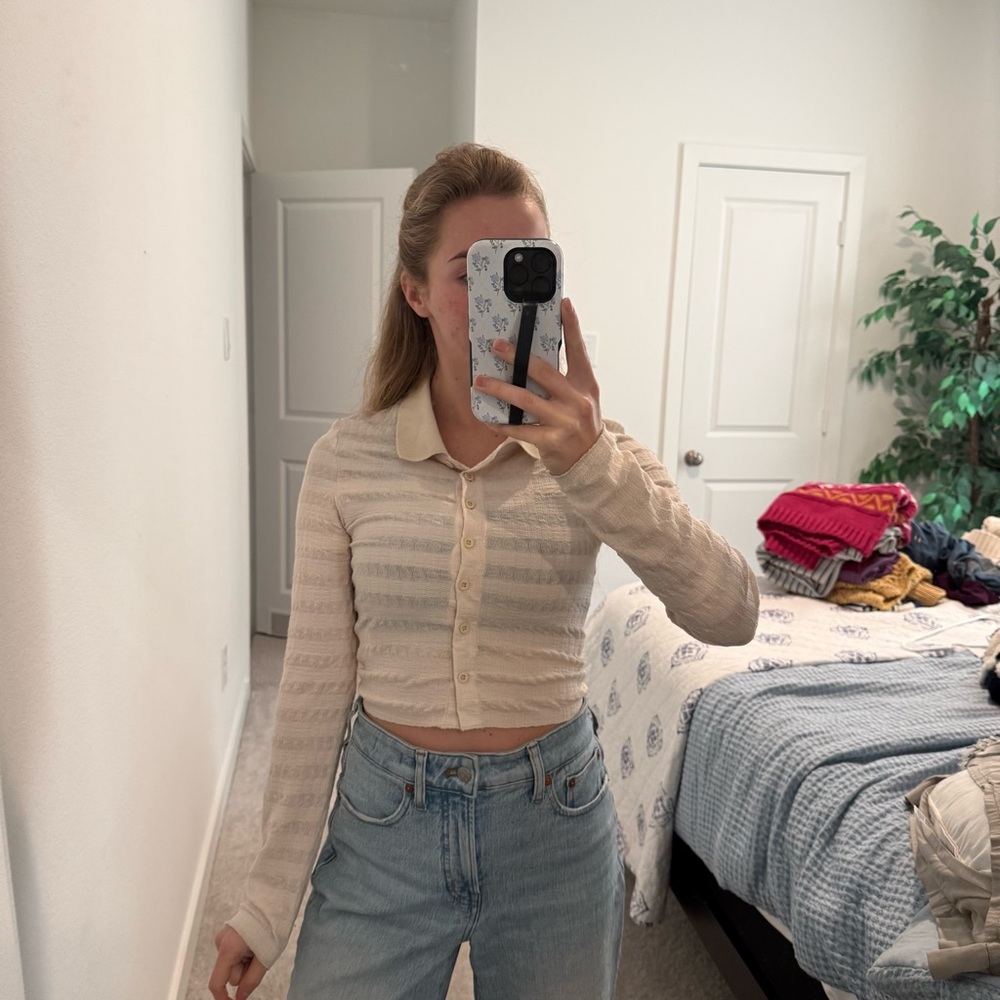 Cream Long Sleeve Button-Up Top Emory park